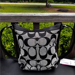 Coach Black and Gray Crossbody Bag with Signature Pattern